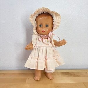 Vintage 1994 Effanbee Candy Kid Doll Pink Ruffled Dress Bonnet Sleep Eyes 11in